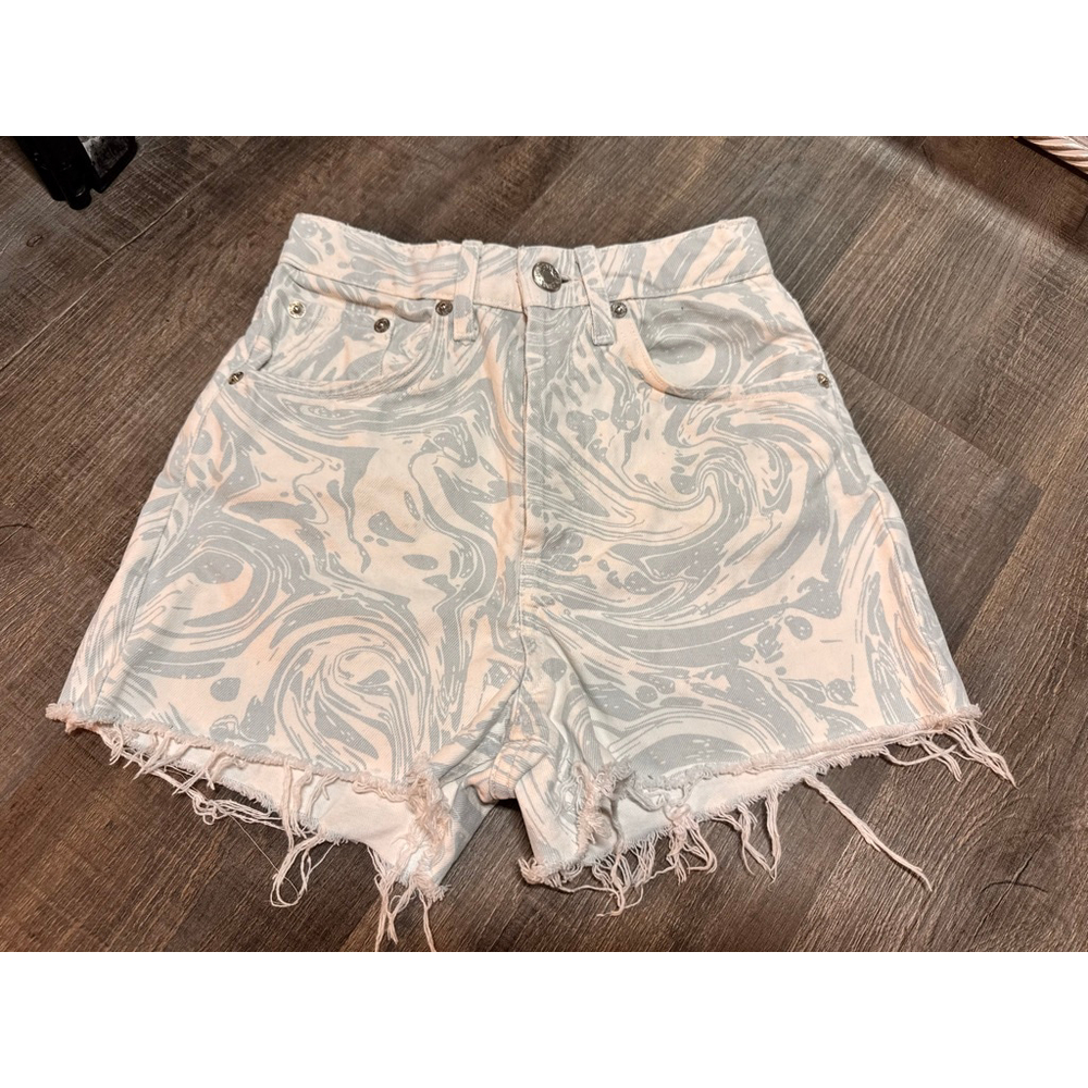 Women's ZARA White & blue Swirl Pattern Jean Shorts Size‎ 00
